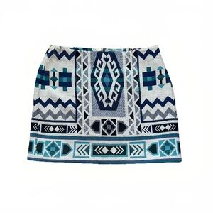 H&M Blue and Gray Patterned Mini Skirt